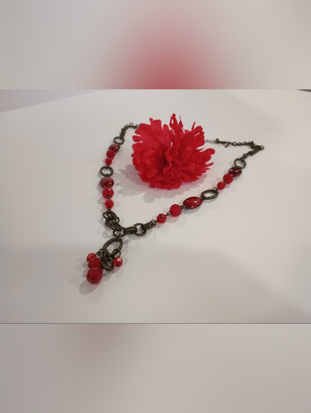 Red Beaded Drop Necklace